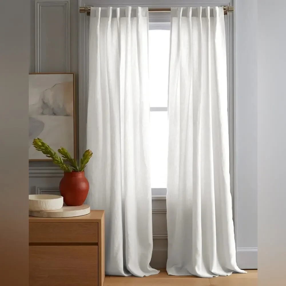 Quince European Linen Curtain Panel White Size 48x96”